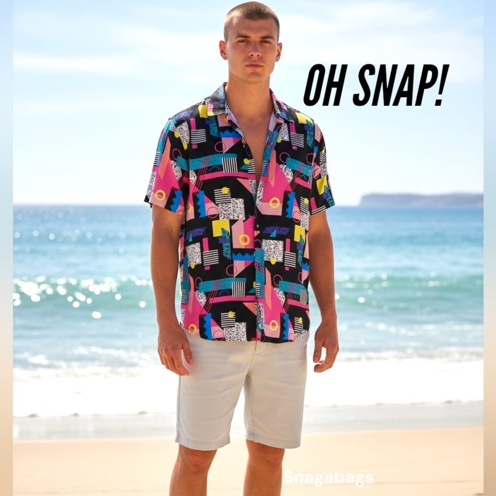 OH SNAP By Drill Clothing NWT Men’s Button UpVibrant Geometric Short SleeveShirt